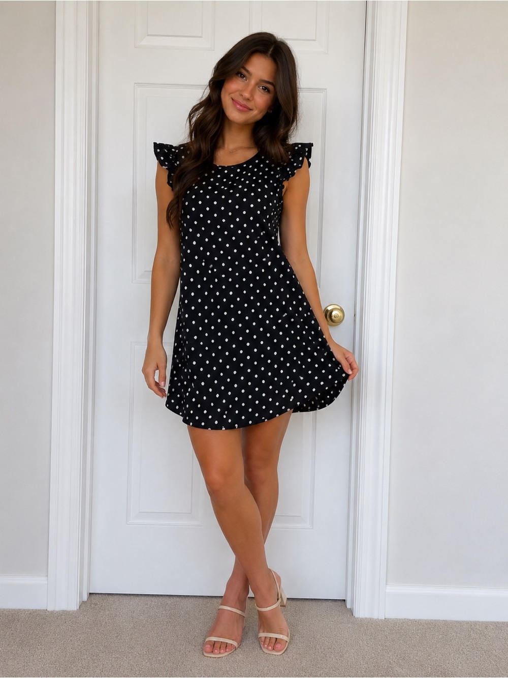 Black Polka Dot Ruffle Sleeve Dress
